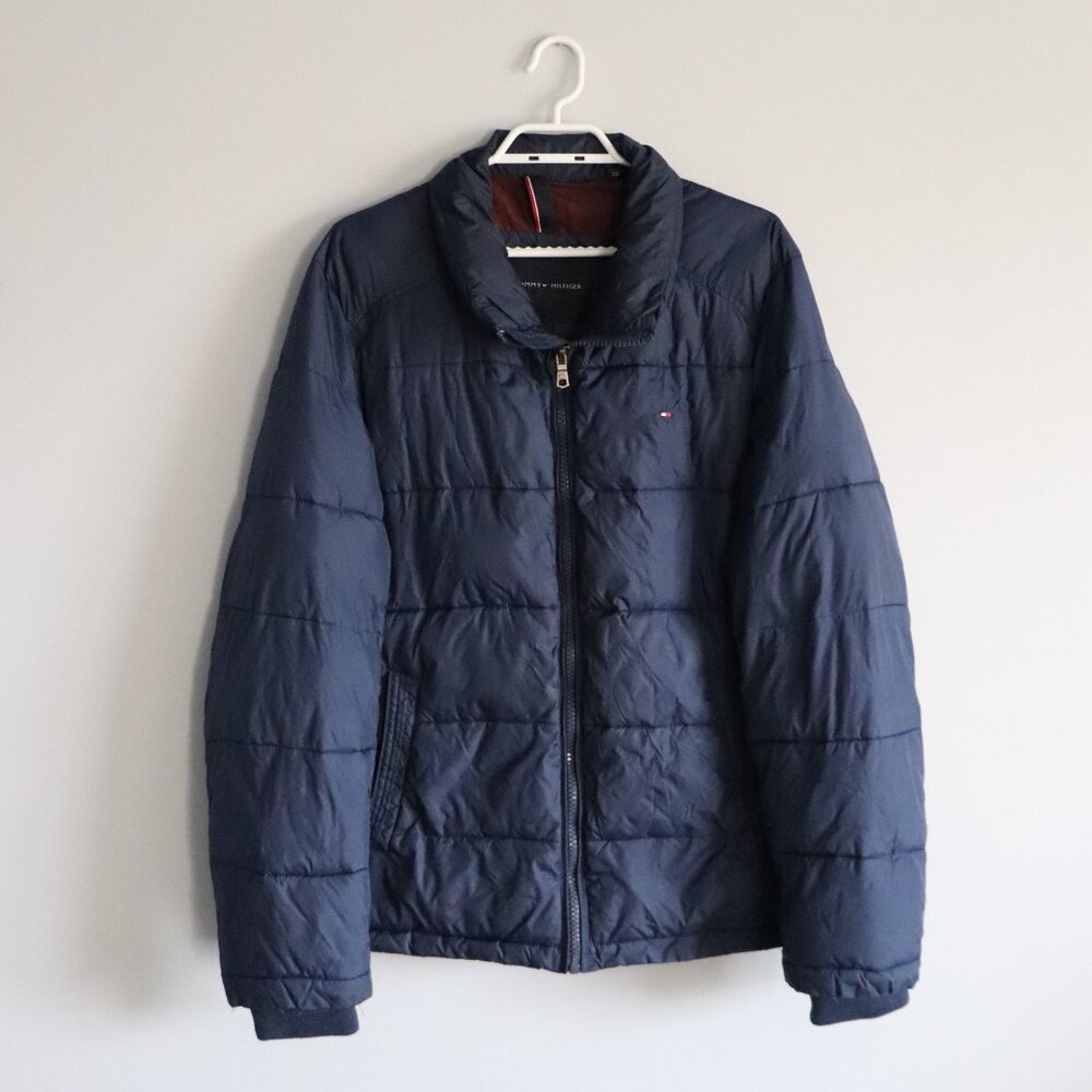 Tommy Hilfiger Mens Blue Sz L Quilted Full Zip Outdoor Puffer Jacket Coat